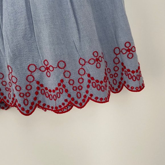 Vineyard Vines Blue Chambray Embroidered Flounce Pull On Skirt Med Cotton - Picture 6 of 12